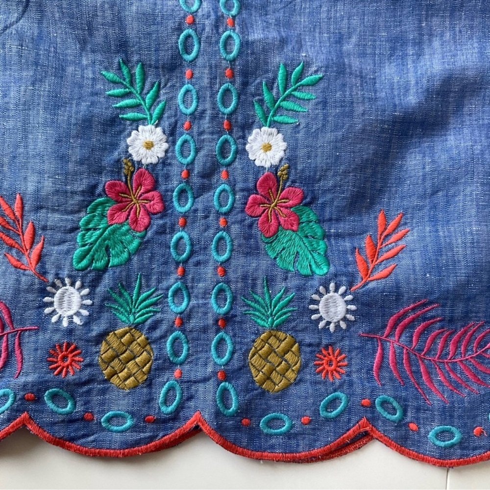 New Talbots Embroidered Linen Blend Chambray A-Line Skirt New With Tags 4P - Picture 2 of 12